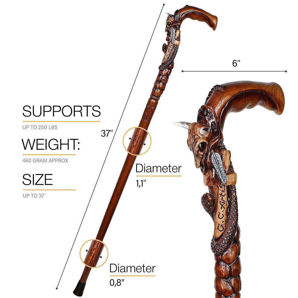 Igor Buffalo Skull and Snake Artisan Intricate Handcarved Wood Cane