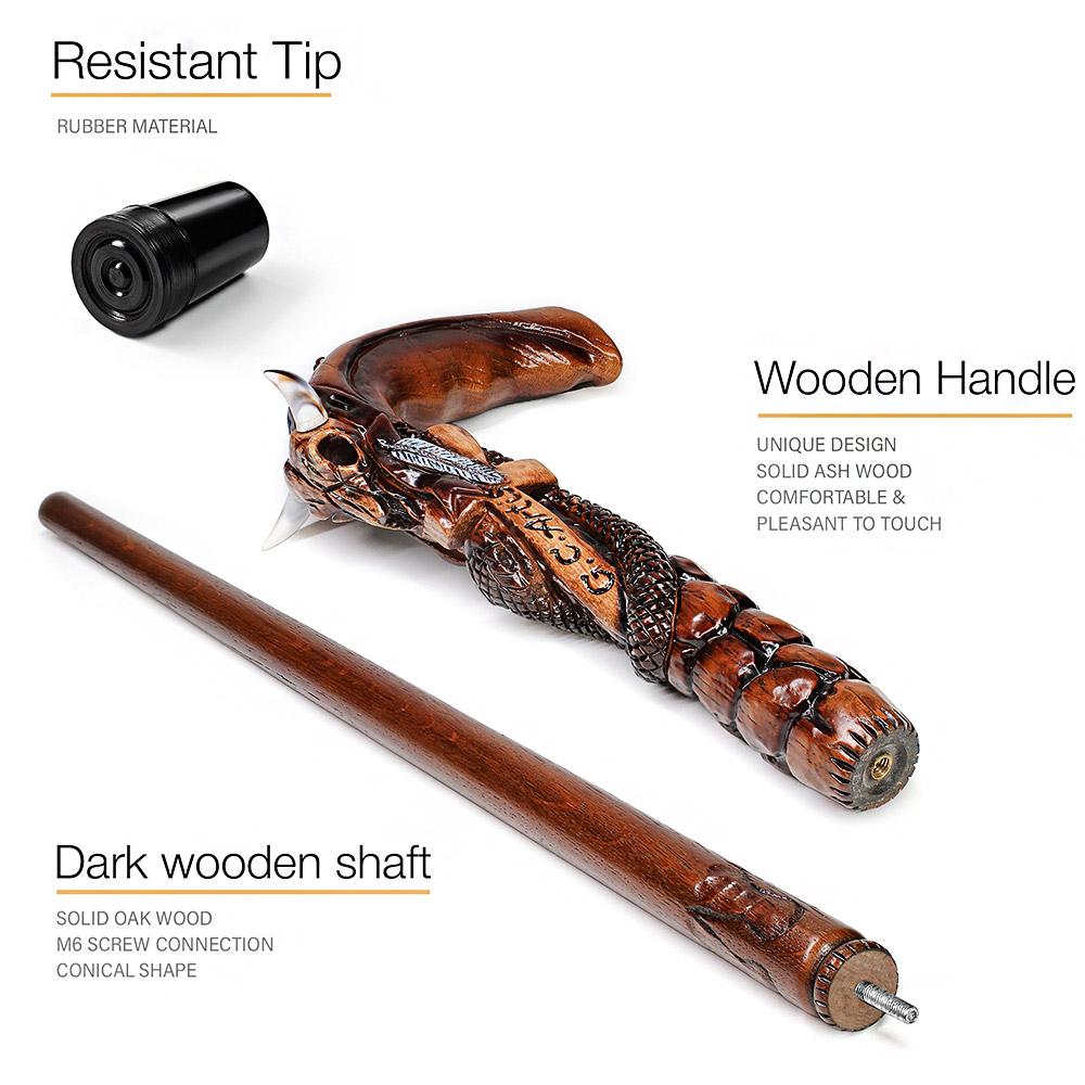 Igor Buffalo Skull and Snake Artisan Intricate Handcarved Wood Cane
