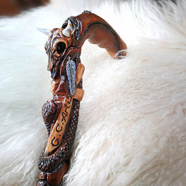 Igor Buffalo Skull and Snake Artisan Intricate Handcarved Wood Cane