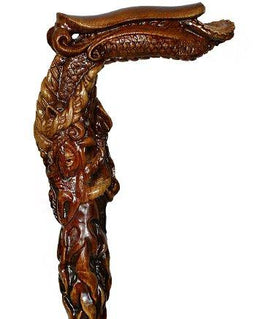 Igor Dark Fiery Dragon Oak Wood Artisan Intricate Handcarved Cane