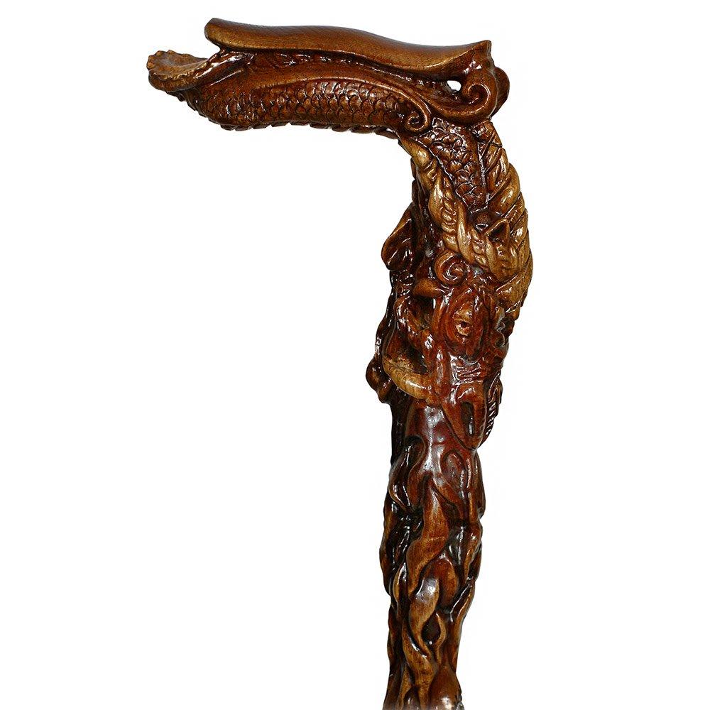 Igor Dark Fiery Dragon Oak Wood Artisan Intricate Handcarved Cane