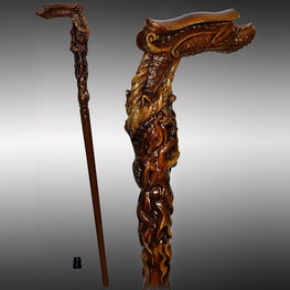 Igor Dark Fiery Dragon Oak Wood Artisan Intricate Handcarved Cane