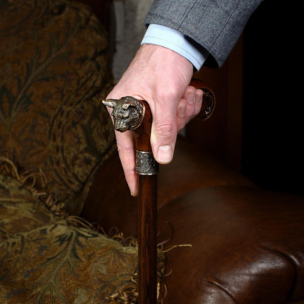 Igor Forest Cat with Bronze Head Artisan Intricate Handcarved Cane