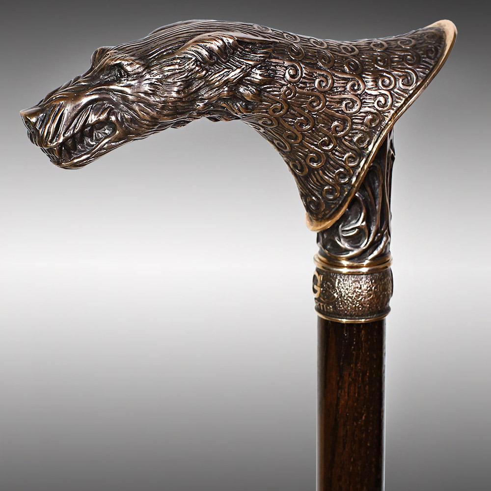 Victorian 19th Century Carved Horn and Gold Filled Cane Walking