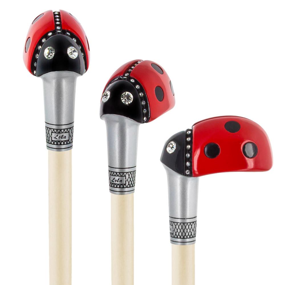 Ladybug Lola Signature Lady Bug Carbon Fiber Walking Cane With Ivory Shaft