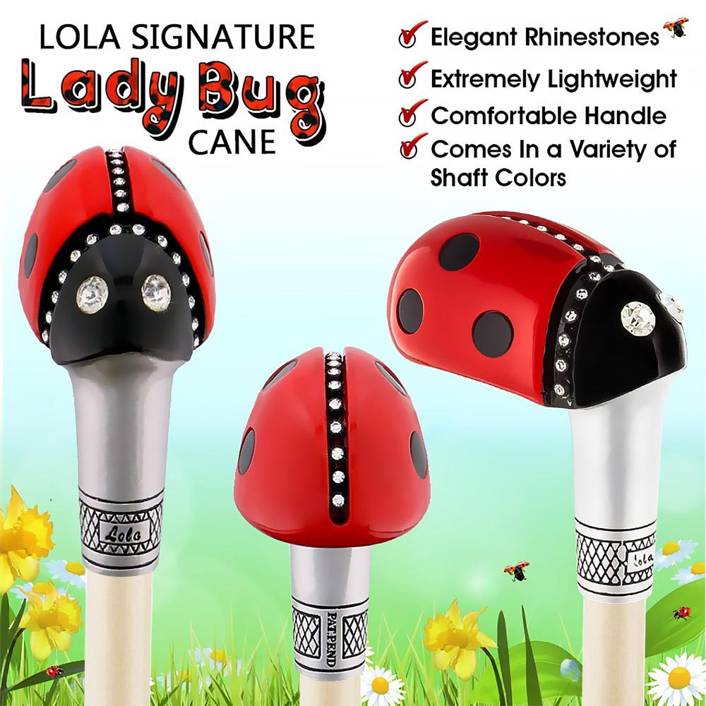 Ladybug Lola Signature Lady Bug Carbon Fiber Walking Cane With Ivory Shaft