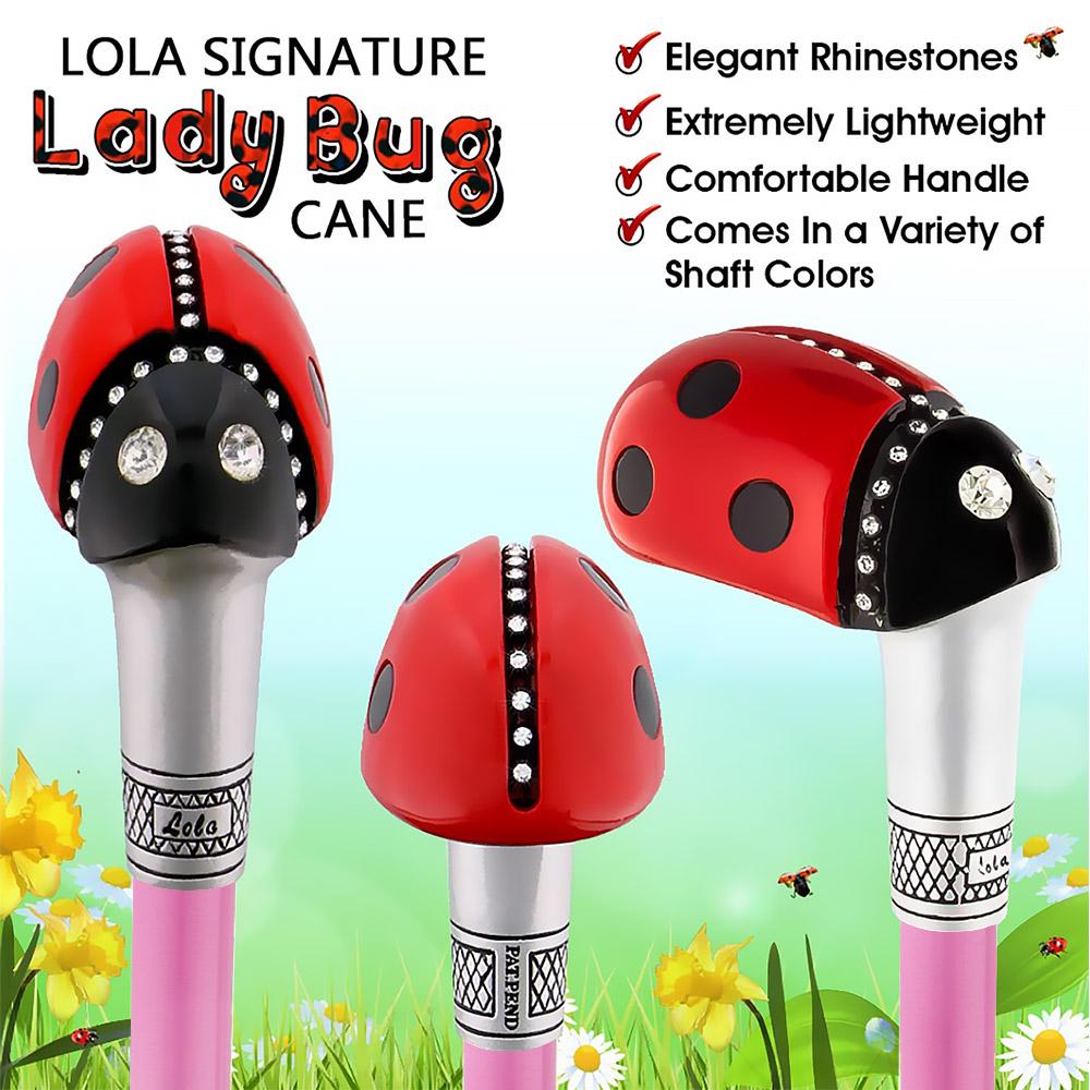 Ladybug Pink Shaft - Lola Signature LadyBug Carbon Fiber Walking Cane