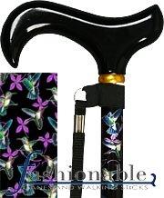 Med Basix Black Hummingbirds Derby Walking Cane With Standard Adjustable Aluminum Shaft and Brass Collar