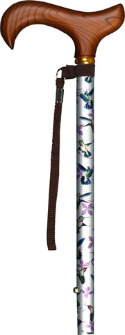 Med Basix White Hummingbirds Derby Walking Cane With Standard Adjustable Aluminum Shaft and Brass Collar