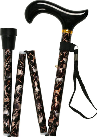Med Basix Big Game Folding Derby Walking Cane With Adjustable Aluminum Shaft and Brass Collar