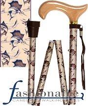 Med Basix Billfish Folding Derby Walking Cane With Adjustable Aluminum Shaft and Brass Collar