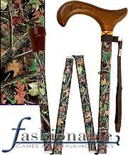 Med Basix Hunters Camo Folding Derby Walking Cane With Adjustable Aluminum Shaft and Brass Collar