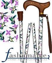 Med Basix White Hummingbirds Folding Derby Walking Cane With Adjustable Aluminum Shaft and Brass Collar