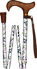 Med Basix White Hummingbirds Folding Derby Walking Cane With Adjustable Aluminum Shaft and Brass Collar