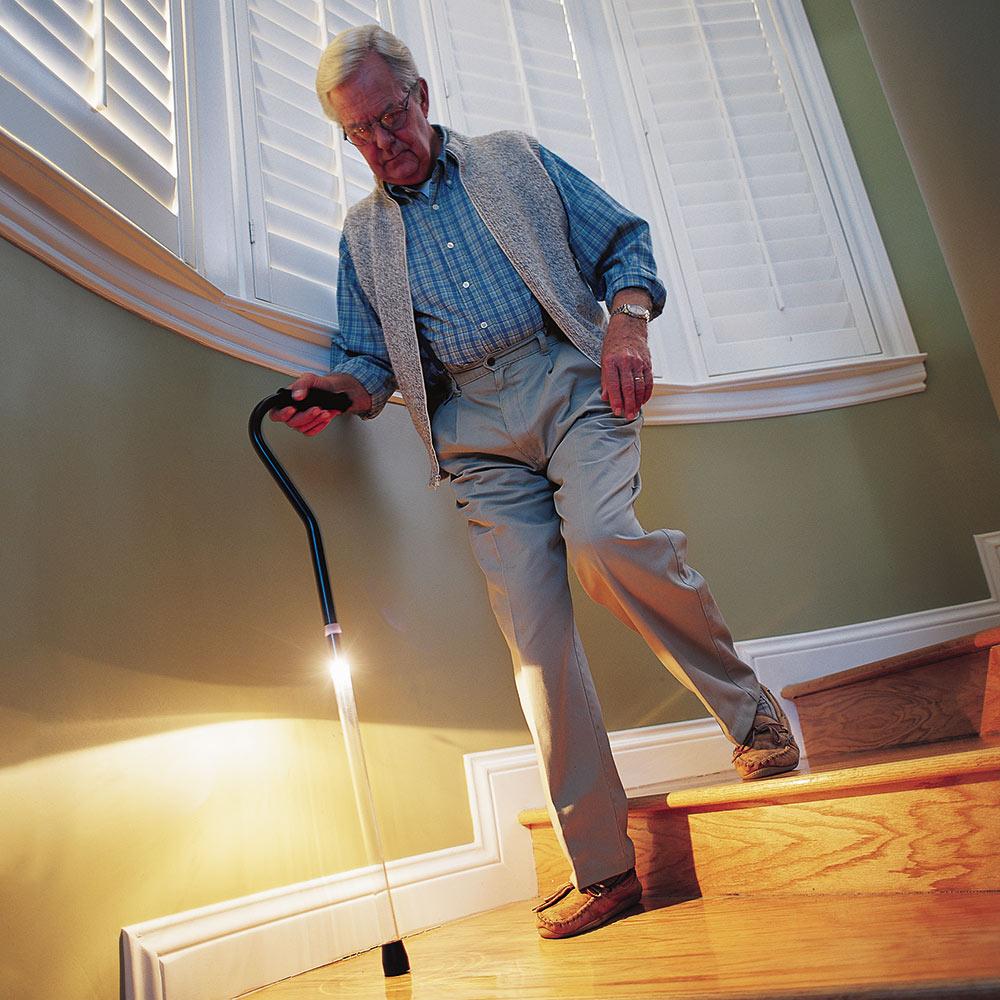 Pathlighter PathLighter Cane KIT - Offset Handle Walking Cane with Lucite Shaft and Able Tripod Base