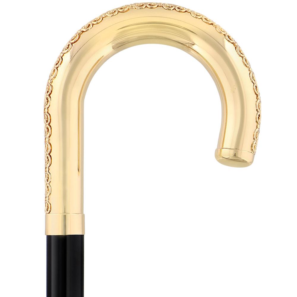 Royal Canes 24K Gold Plated Tranquil Tourist Walking Cane w/ Black Beechwood Shaft & Collar