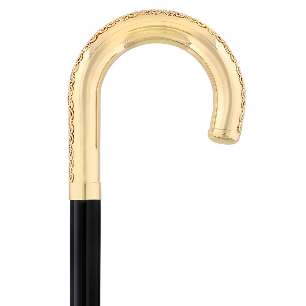 Royal Canes 24K Gold Plated Tranquil Tourist Walking Cane w/ Black Beechwood Shaft & Collar