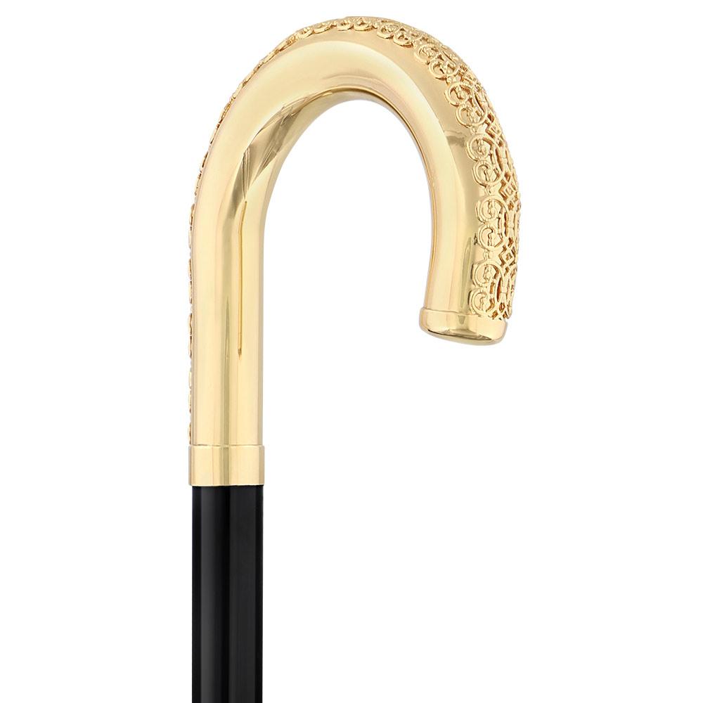 Royal Canes 24K Gold Plated Tranquil Tourist Walking Cane w/ Black Beechwood Shaft & Collar