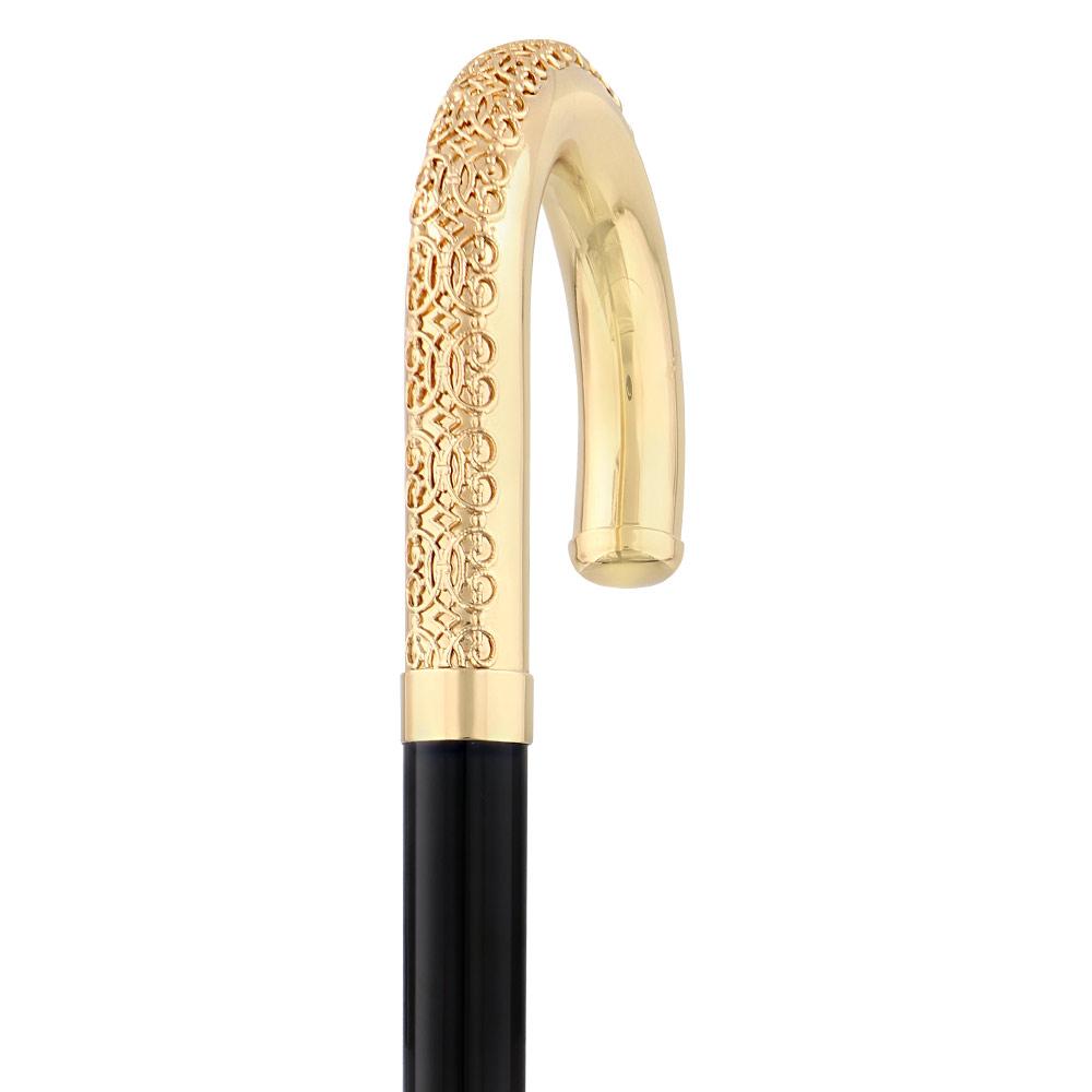 Royal Canes 24K Gold Plated Tranquil Tourist Walking Cane w/ Black Beechwood Shaft & Collar