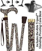 Royal Canes Bahama Leaf Designer Derby Folding Adjustable Cane w/ Able Tri Pod Base