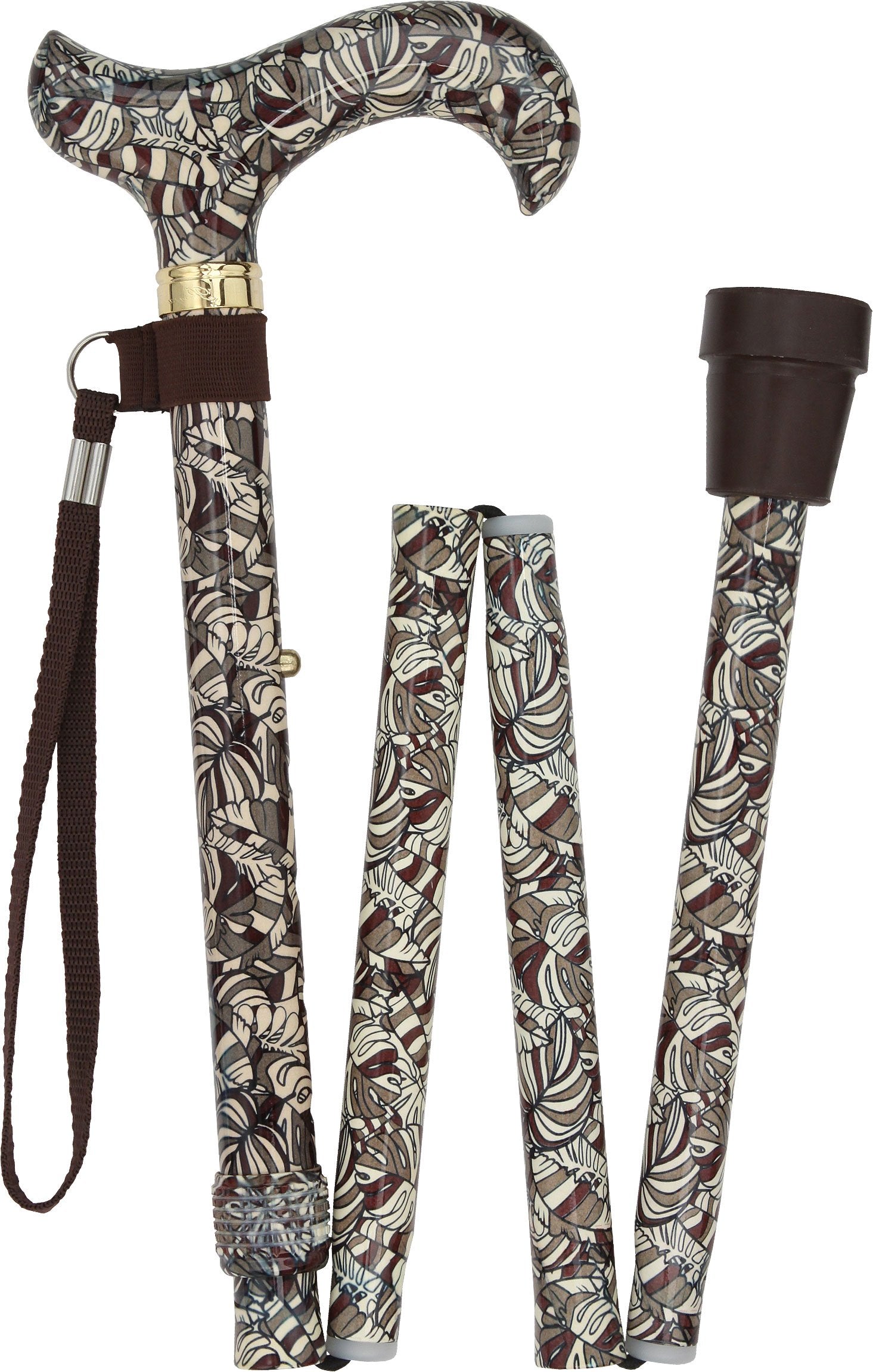 Royal Canes Bahama Leaf Designer Derby Folding Adjustable Cane w/ Able Tri Pod Base