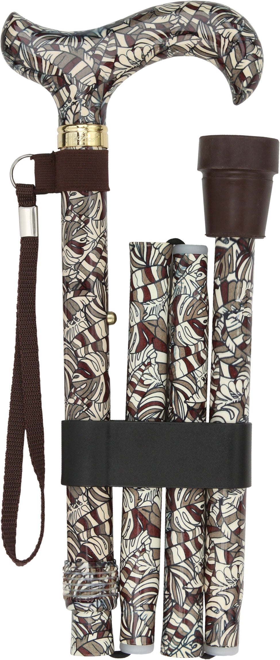 Royal Canes Bahama Leaf Designer Derby Folding Adjustable Cane w/ Able Tri Pod Base