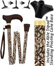 Royal Canes Bahama Leaf Folding Adjustable Designer Derby w/ Able Tri Pod Base