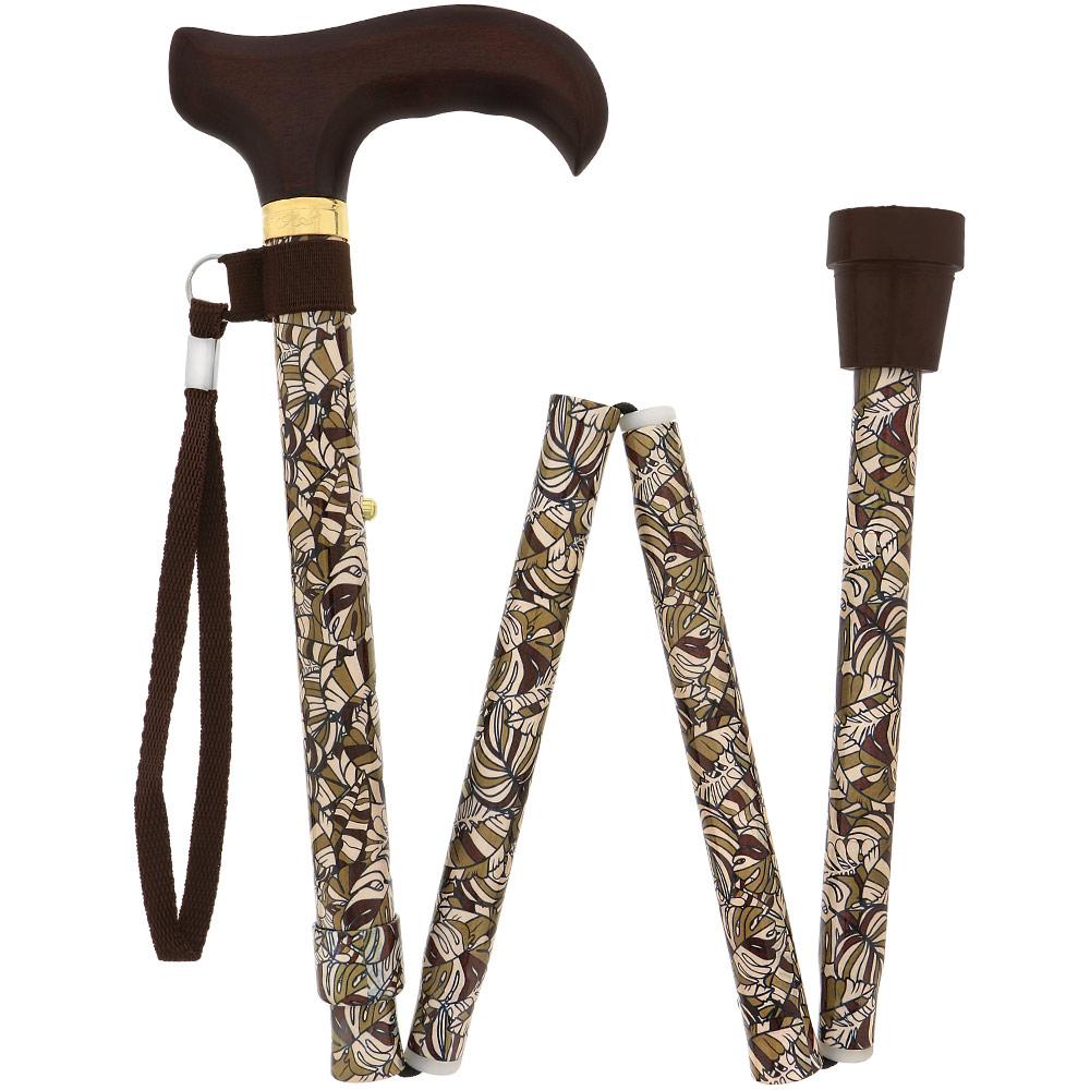 Royal Canes Bahama Leaf Folding Adjustable Designer Derby w/ Able Tri Pod Base