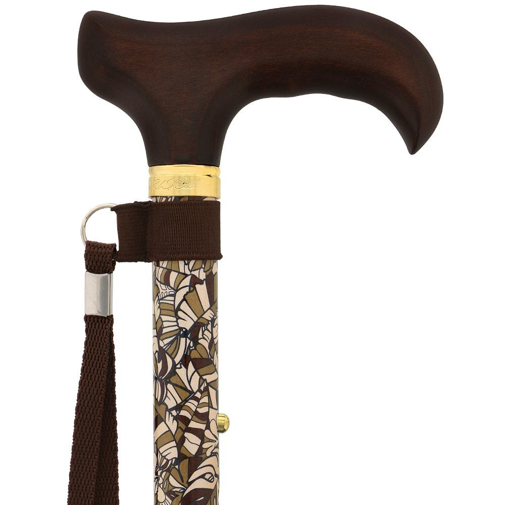 Royal Canes Bahama Leaf Folding Adjustable Designer Derby w/ Able Tri Pod Base