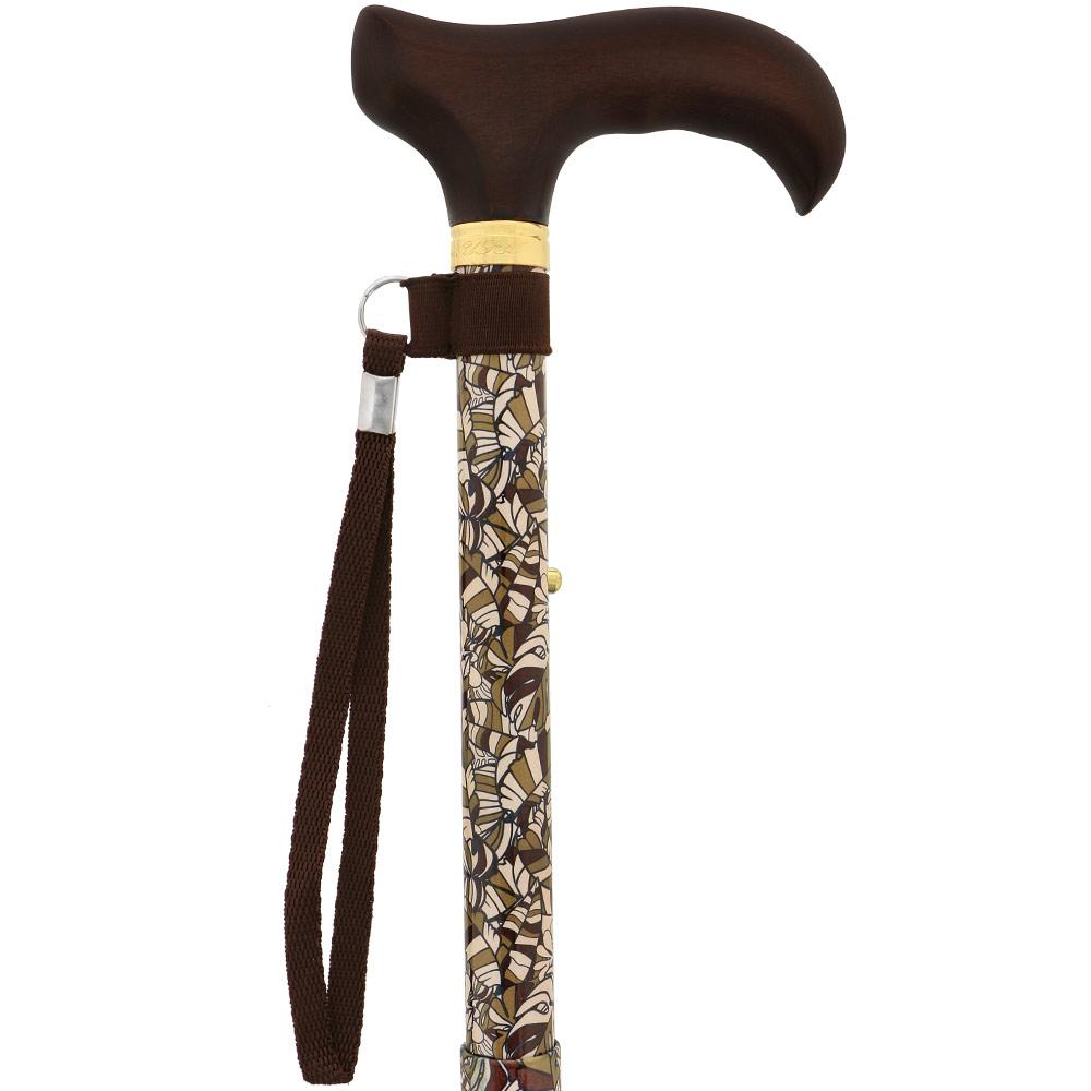 Royal Canes Bahama Leaf Folding Adjustable Designer Derby w/ Able Tri Pod Base