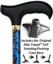 Royal Canes Blue Skies Butterfly Adjustable Derby Walking Cane w/ Able Tri Pod Base