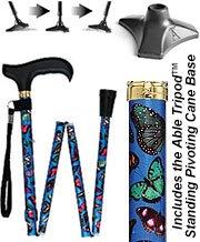 Royal Canes Blue Skies Butterfly Folding Adjustable Designer Derby w/ Able Tri Pod Base