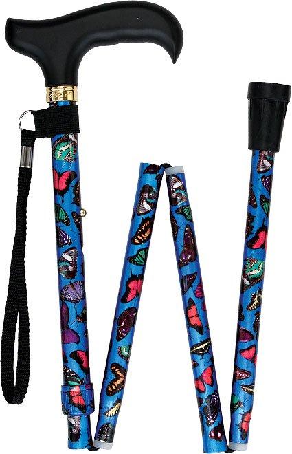 Royal Canes Blue Skies Butterfly Folding Adjustable Designer Derby w/ Able Tri Pod Base