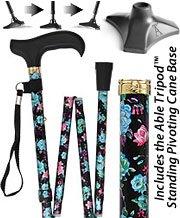 Royal Canes Midnight Bloom Adjustable Folding Cane w/ Able Tri Pod Base
