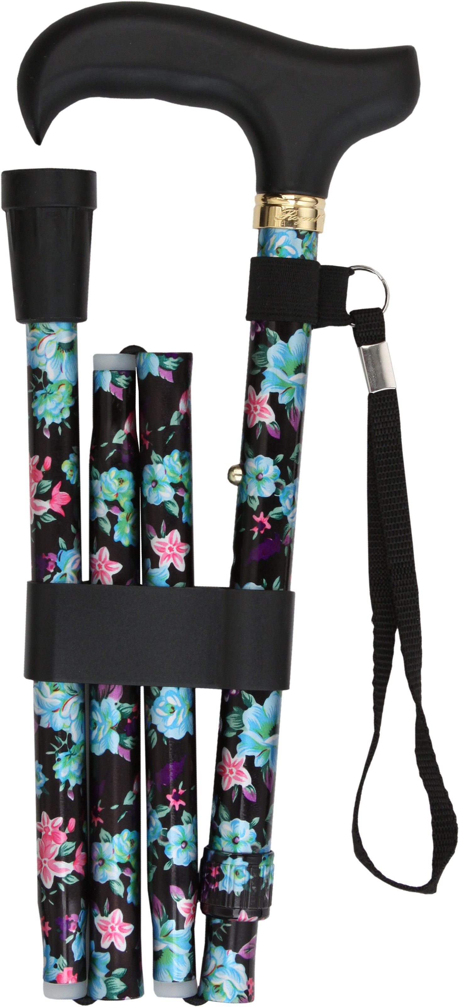 Royal Canes Midnight Bloom Adjustable Folding Cane w/ Able Tri Pod Base