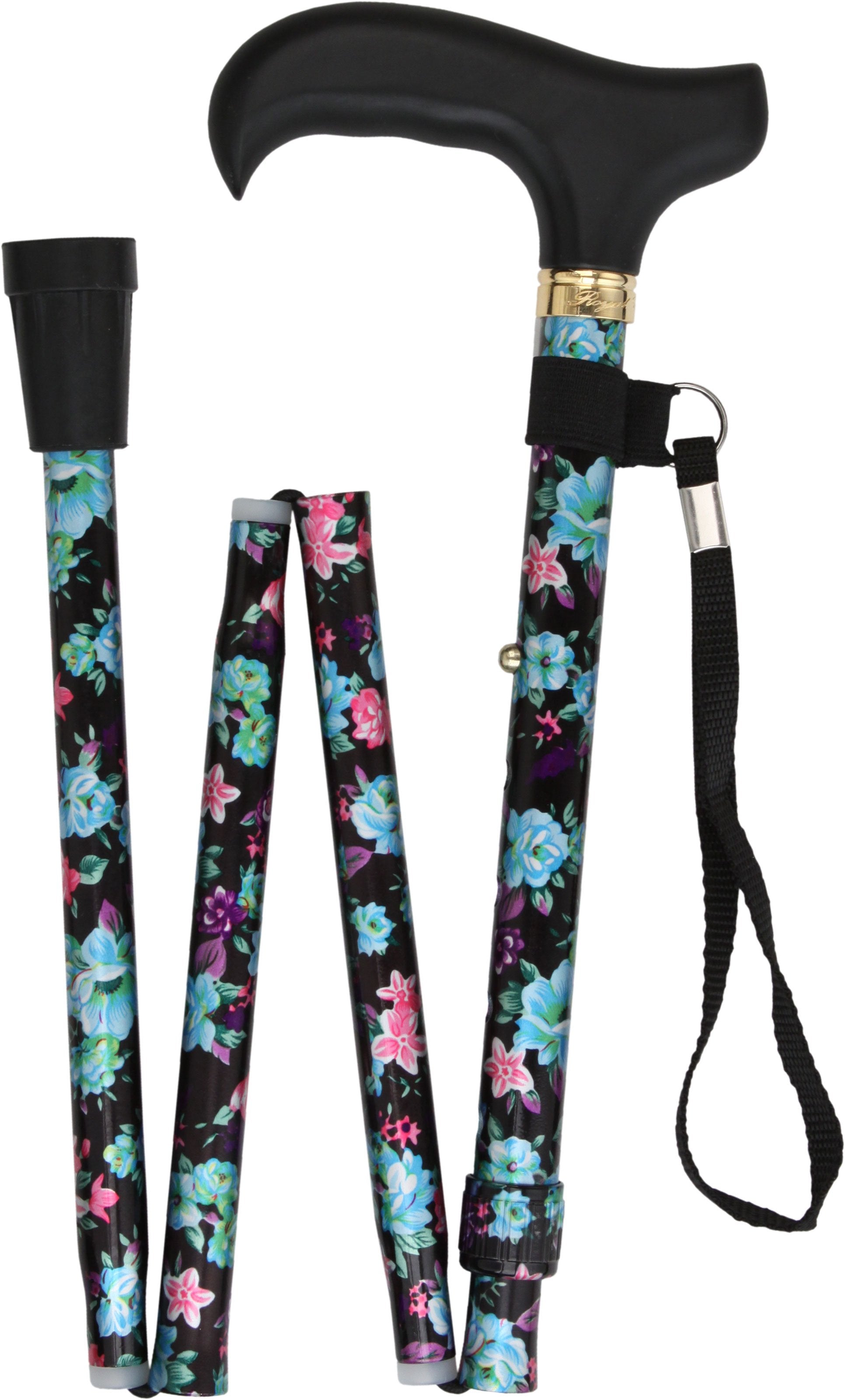 Royal Canes Midnight Bloom Adjustable Folding Cane w/ Able Tri Pod Base