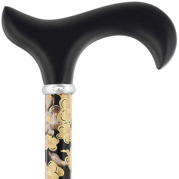 Royal Canes Black and Beige Flowers Adjustable Derby Walking Cane