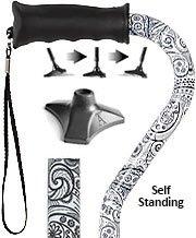 Royal Canes Black and White Adjustable Offset Walking Cane w/ Comfort Grip and Able Tripod Base