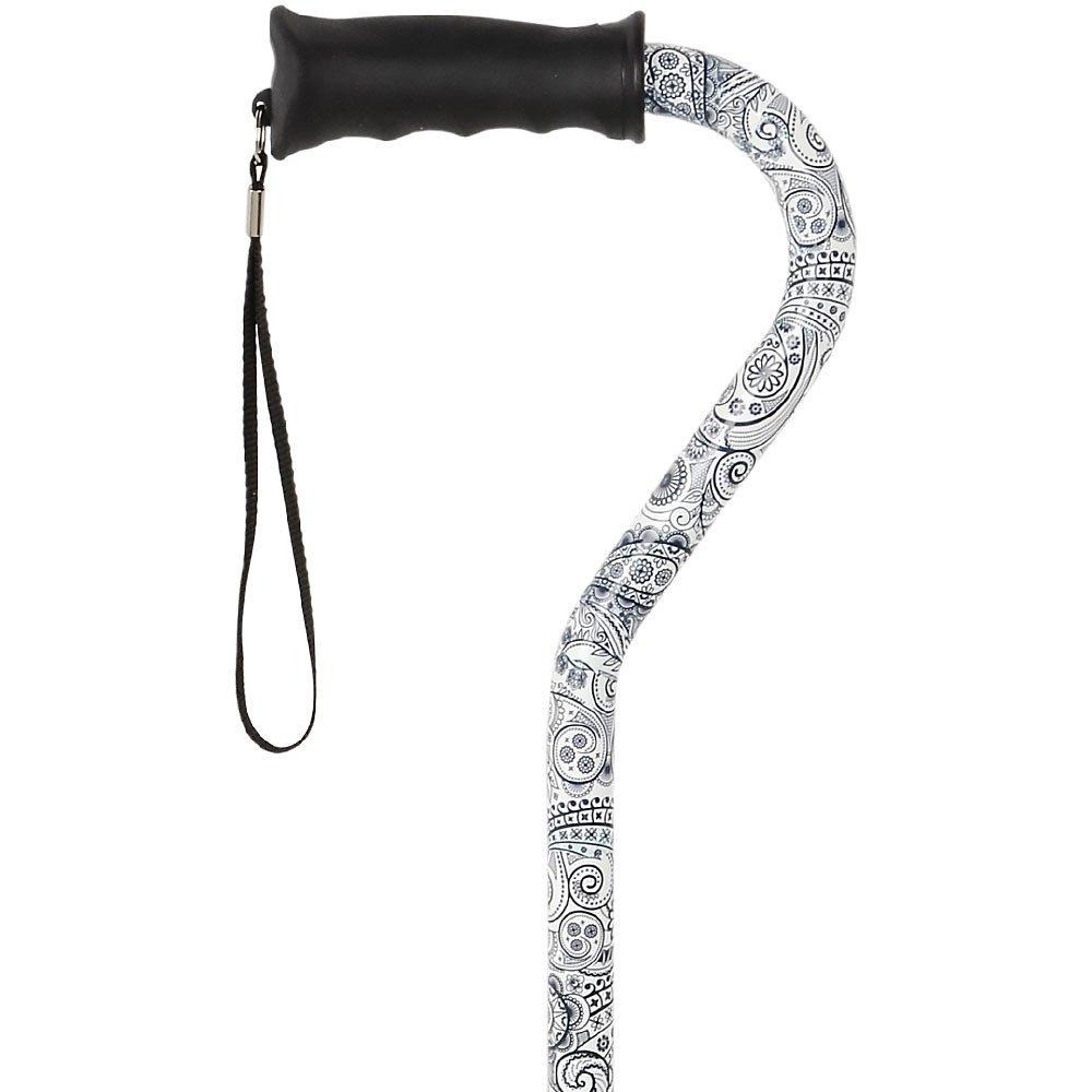 Royal Canes Black and White Adjustable Offset Walking Cane w/ Comfort Grip and Able Tripod Base