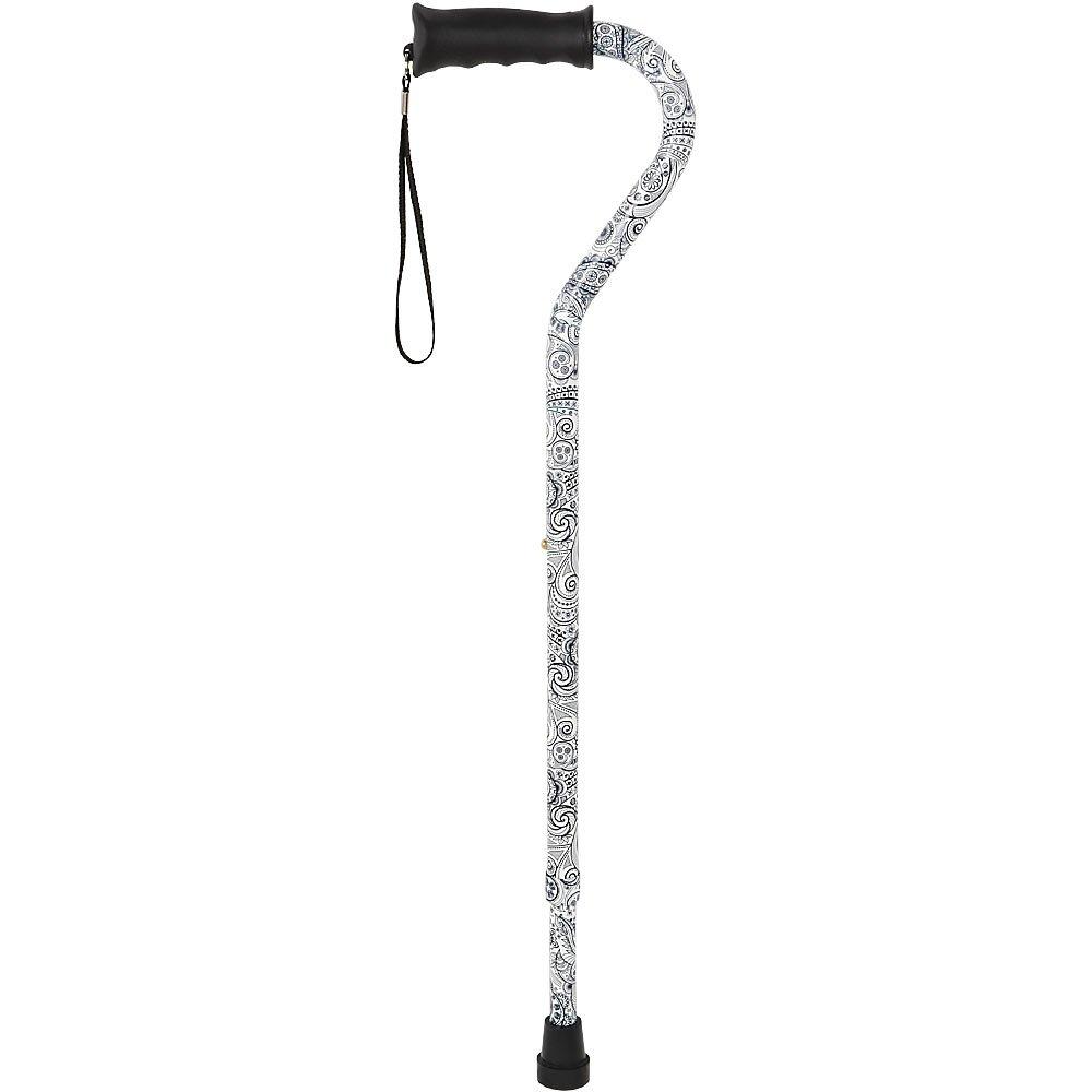 Royal Canes Black and White Adjustable Offset Walking Cane w/ Comfort Grip and Able Tripod Base
