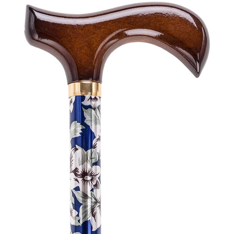 Royal Canes Blue Moonflower Standard Adjustable Walking Cane with Brass Collar