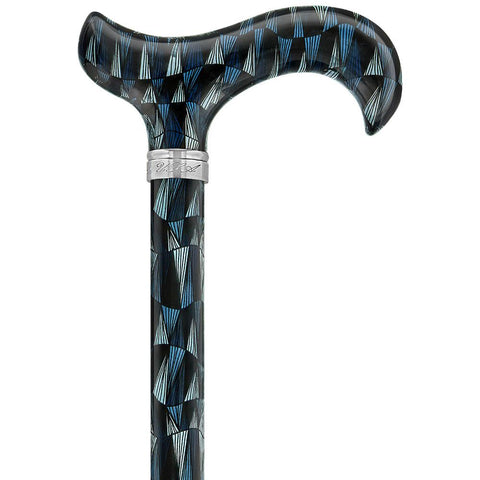 Royal Canes Blue Reflection Designer Derby Adjustable Walking Cane w/ Engraved Collar