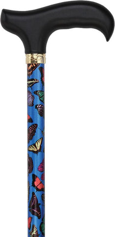 Royal Canes Blue Skies Butterfly Adjustable Derby Walking Cane with Engraved Collar