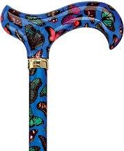 Royal Canes Blue Skies Butterfly Designer Adjustable Derby Walking Cane with Engraved Collar