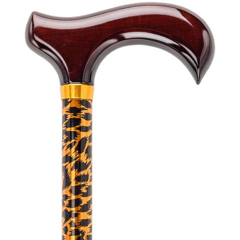 Royal Canes Leopard Print Standard Adjustable Derby Walking Cane with Brass Collar