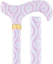 Royal Canes Pink Pastel Rose Adjustable Designer Derby Walking Cane with Engraved Collar