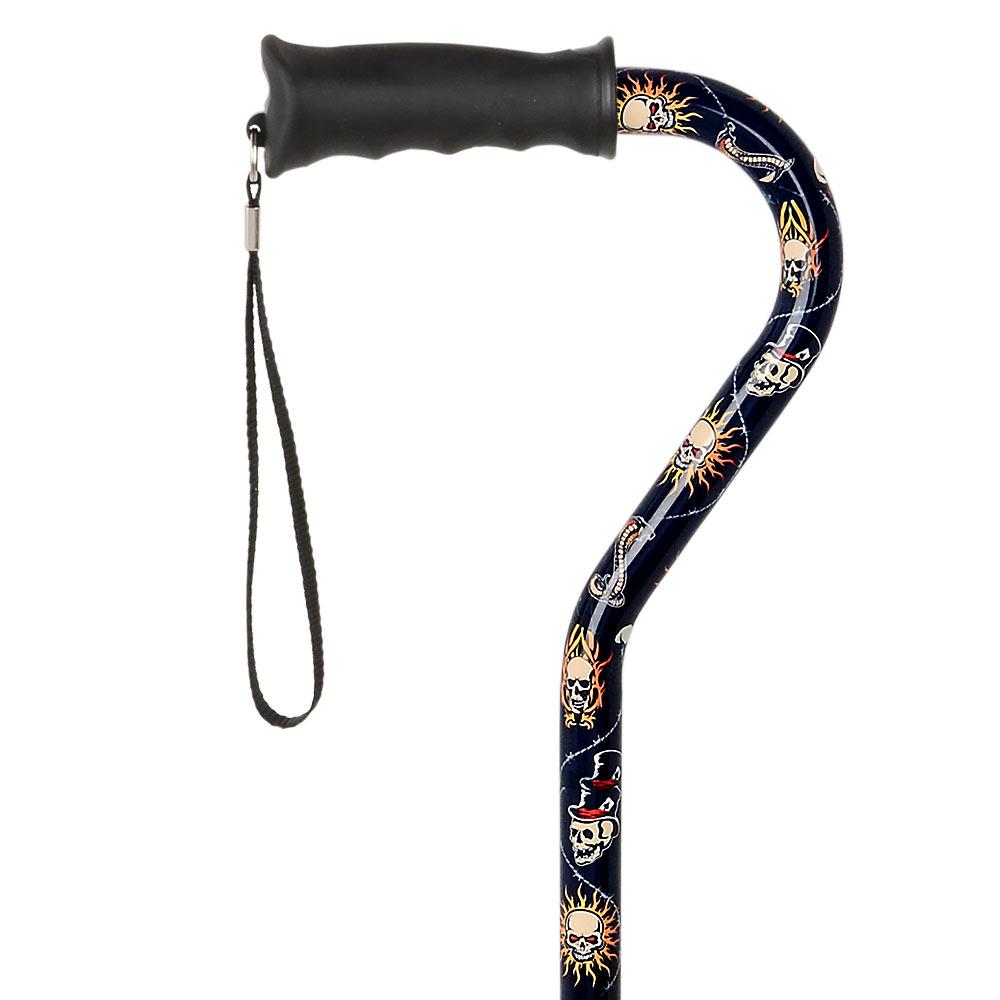 Royal Canes Skull and Snakes Offset Walking Cane w/ Comfort Grip and Able Tripod Base
