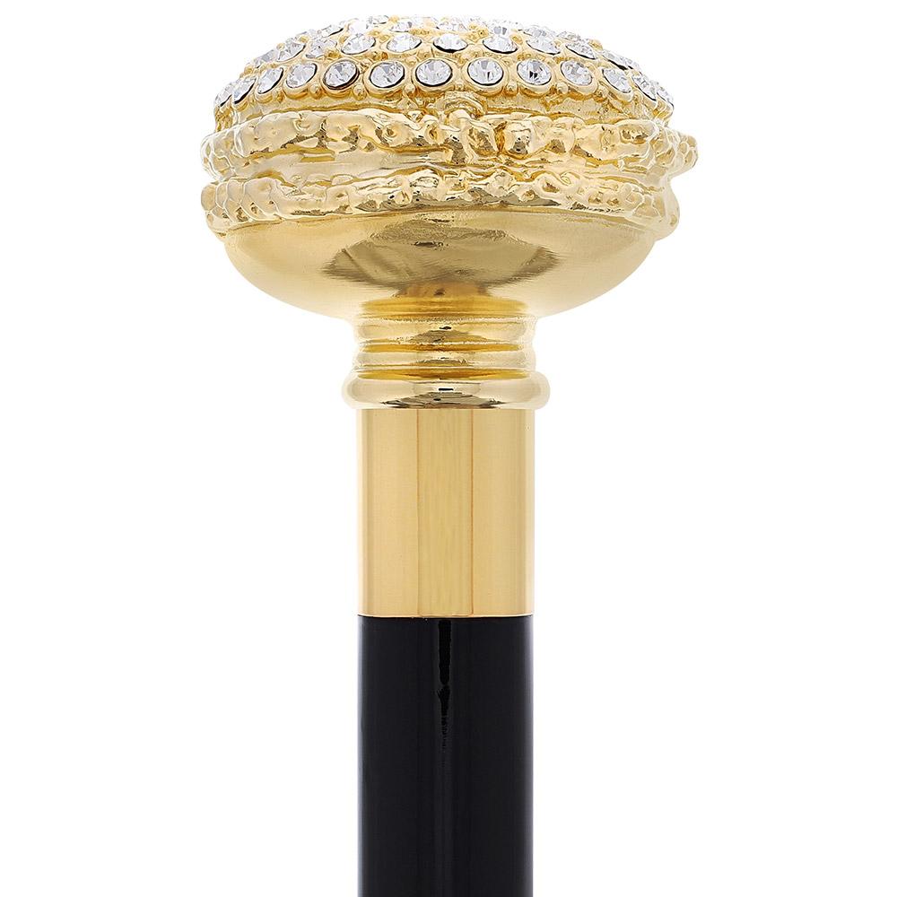Royal Canes Gold Plated Maccaron with Swarovski Elements Knob Handle Walking Cane w/ Black Beechwood Shaft