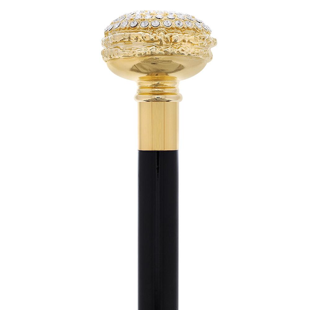 Royal Canes Gold Plated Maccaron with Swarovski Elements Knob Handle Walking Cane w/ Black Beechwood Shaft
