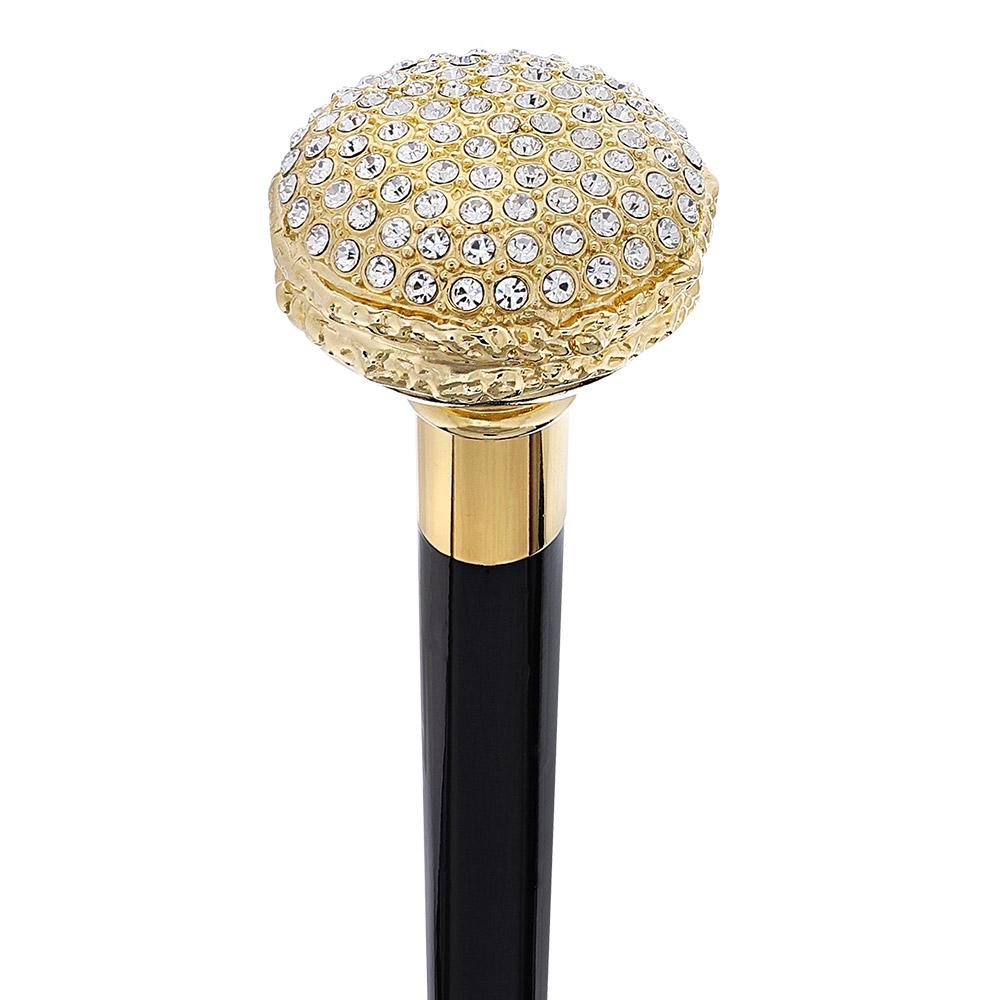 Royal Canes Gold Plated Maccaron with Swarovski Elements Knob Handle Walking Cane w/ Black Beechwood Shaft